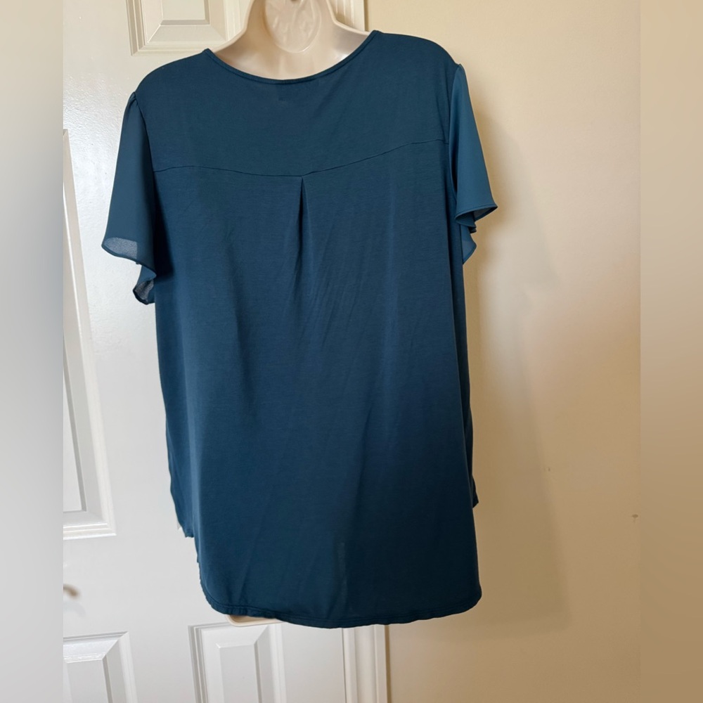 FORTUNE + IVY Adeline Key Hole Mixed Material Blouse blue women’s XL stitch fix - Picture 12 of 12